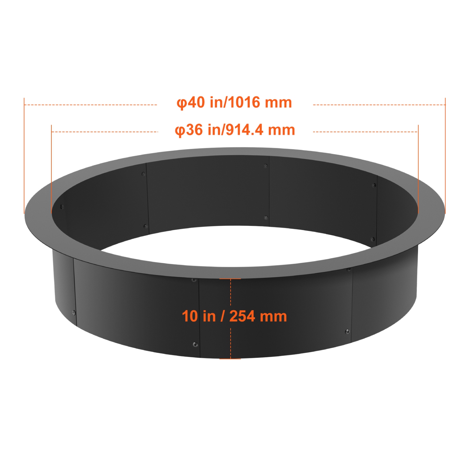 VEVOR 40-Inch Outer/36-Inch Inner Diameter, Fire Pit Ring, 10inch Height 2.5mm Thick Fire Pit Insert, Heavy Duty Carbon Steel Liner DIY Campfire Ring