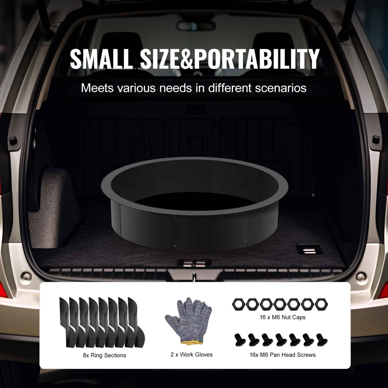 VEVOR 40-Inch Outer/36-Inch Inner Diameter, Fire Pit Ring, 8.5inch Height Fire Pit Insert, Heavy Duty Carbon Steel Liner DIY Campfire Ring above or