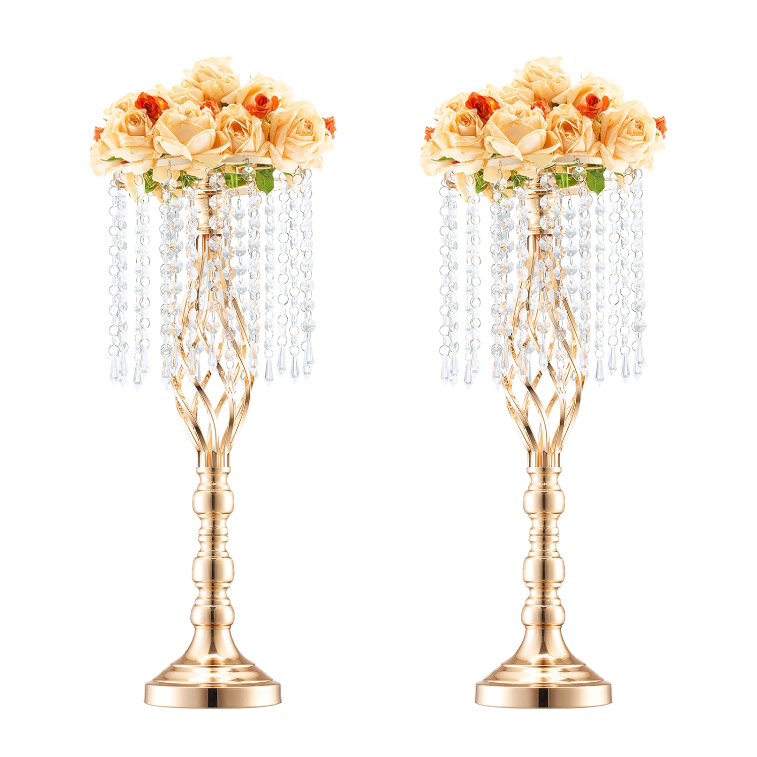 VEVOR 2PCS 55cm/21.65” Tall Crystal Wedding Flower Stand, Metal Wedding Centerpiece Vase, Gold Flower Holders Floral Display Rack for Tables Wedding