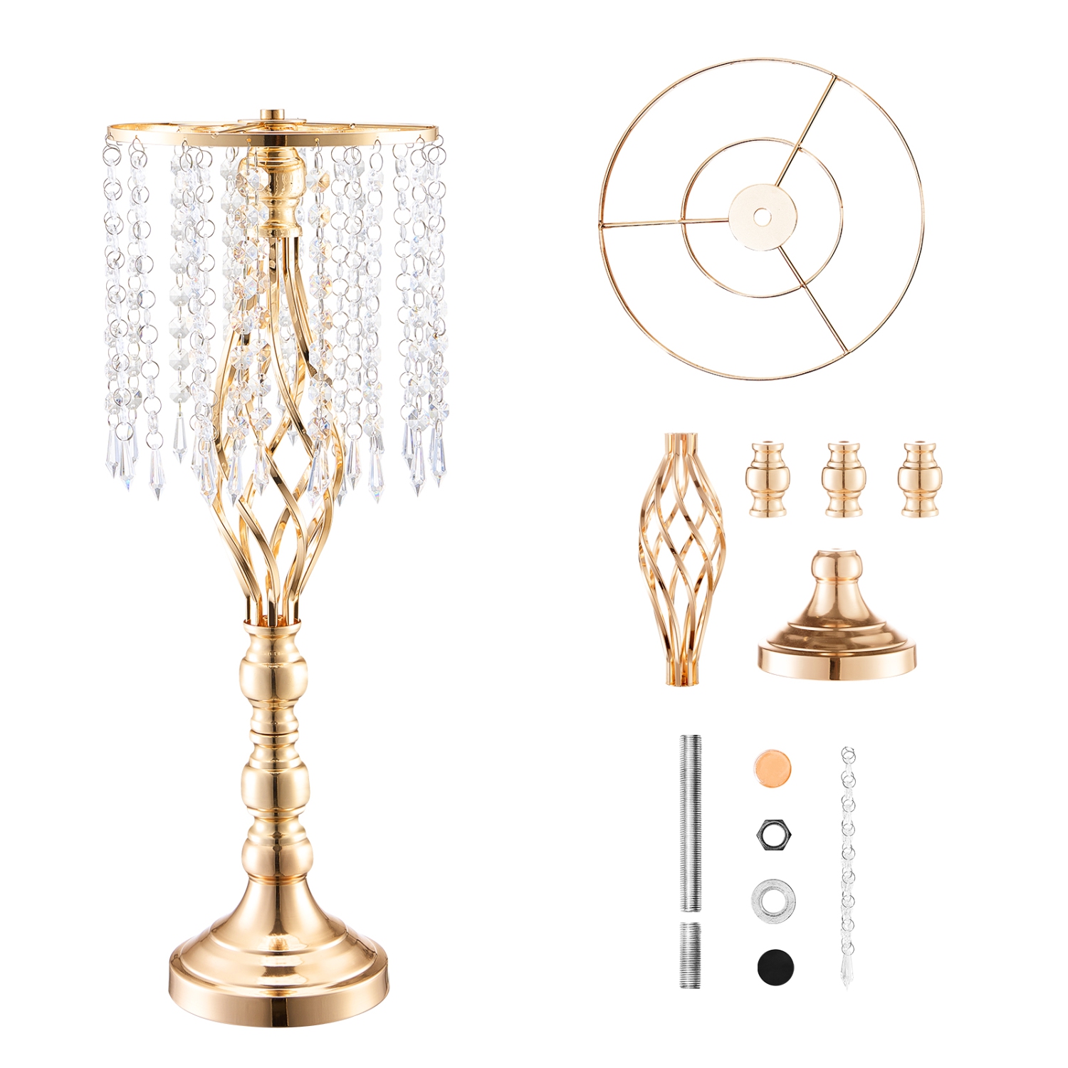 VEVOR 2PCS 55cm/21.65” Tall Crystal Wedding Flower Stand, Metal Wedding Centerpiece Vase, Gold Flower Holders Floral Display Rack for Tables Wedding