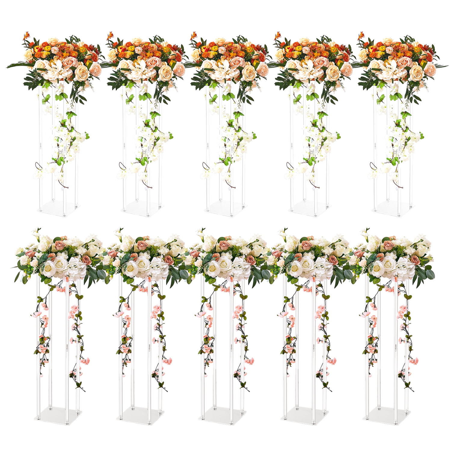 Support de fleurs de mariage haut VEVOR 10PCS 23,6&nbsp;po, avec stratifié acrylique, colonne de vase géométrique, support de table floral pour
