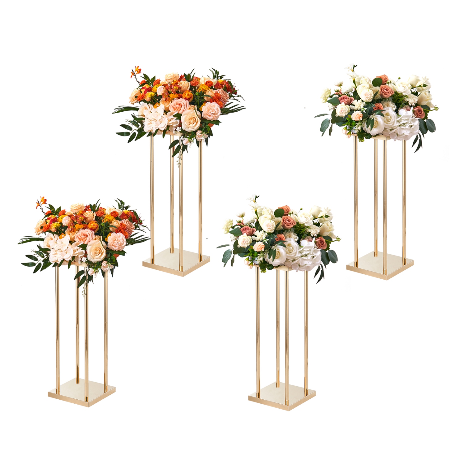 Colonne de fleurs en métal doré VEVOR 4PCS, enceinte 23,6&nbsp;po haute avec placage en métal, support de table géométrique pour vase, présentoir