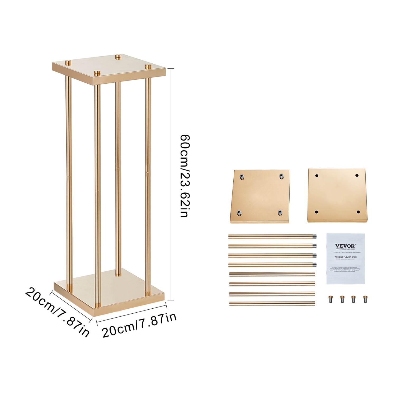 Colonne de fleurs en métal doré VEVOR 4PCS, enceinte 23,6&nbsp;po haute avec placage en métal, support de table géométrique pour vase, présentoir