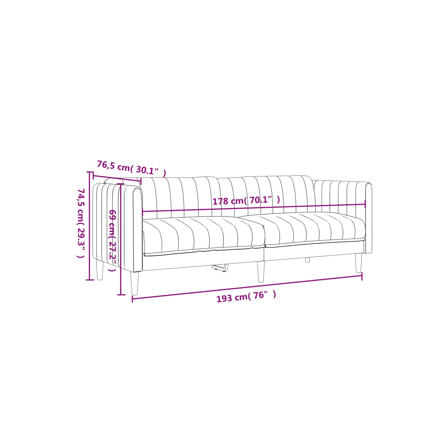 Sofa vidaXL 3 places, tissu noir