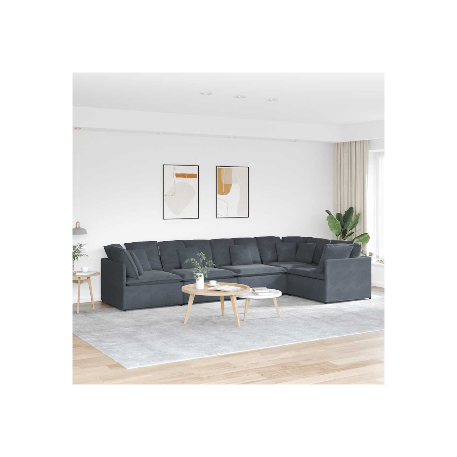 Canapé modulaire vidaXL avec coussins en velours gris foncé