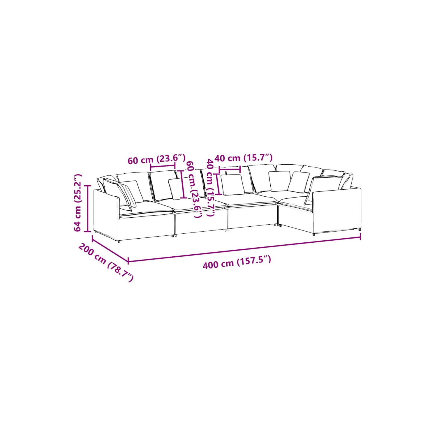 Canapé modulaire vidaXL avec coussins en velours gris foncé