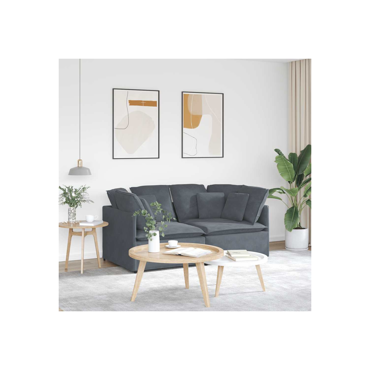 Canapé modulaire vidaXL avec coussins en velours gris foncé