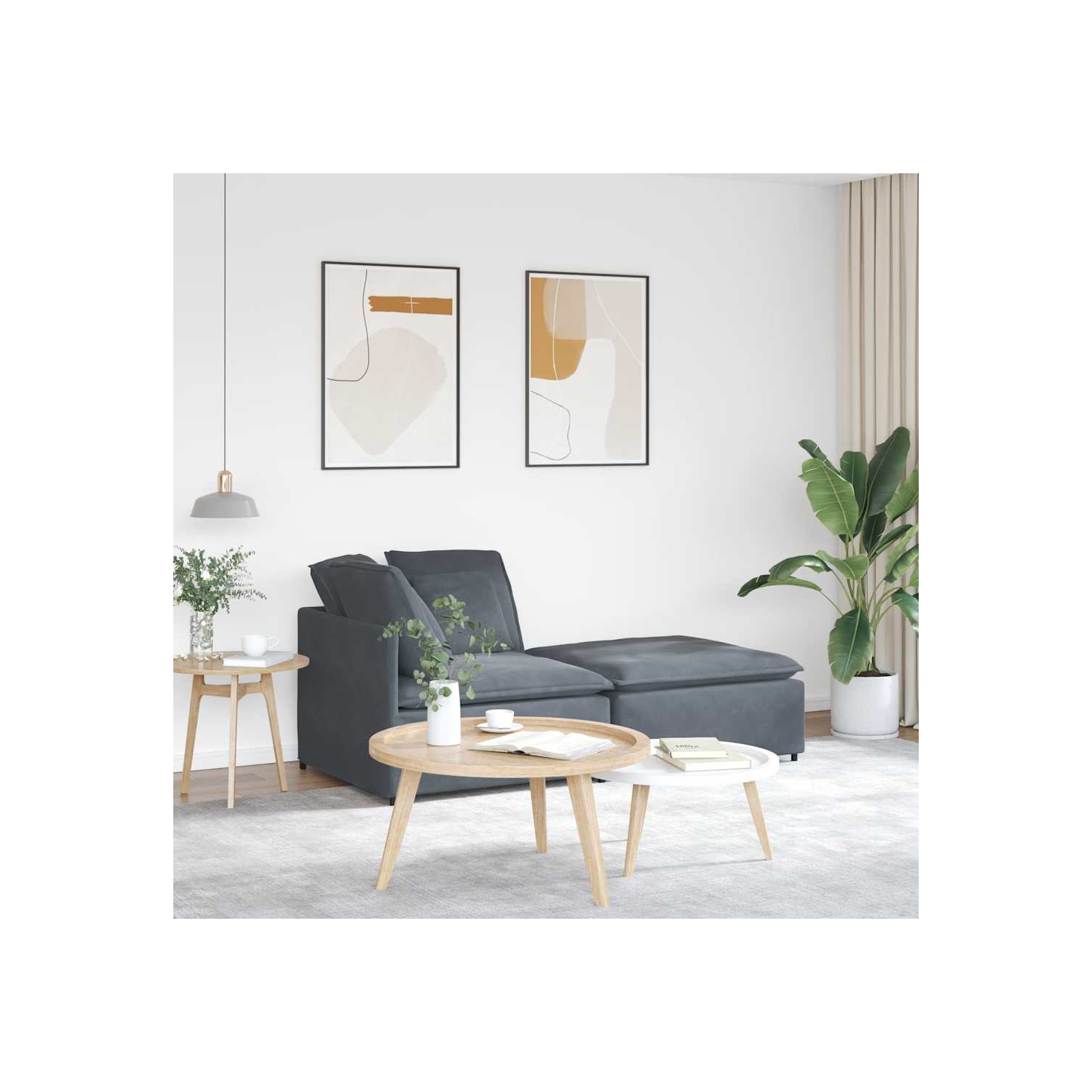 vidaXL Modular Sofa with Footstool&Cushions Velvet Dark Grey