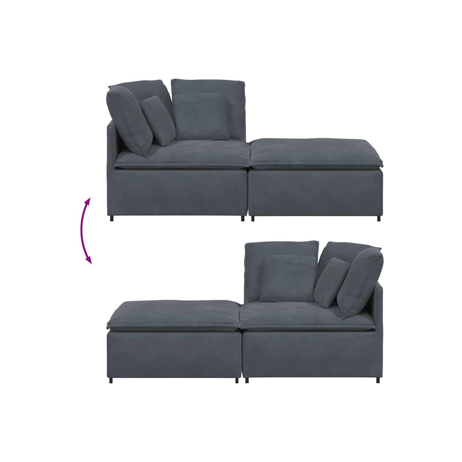 vidaXL Modular Sofa with Footstool&Cushions Velvet Dark Grey