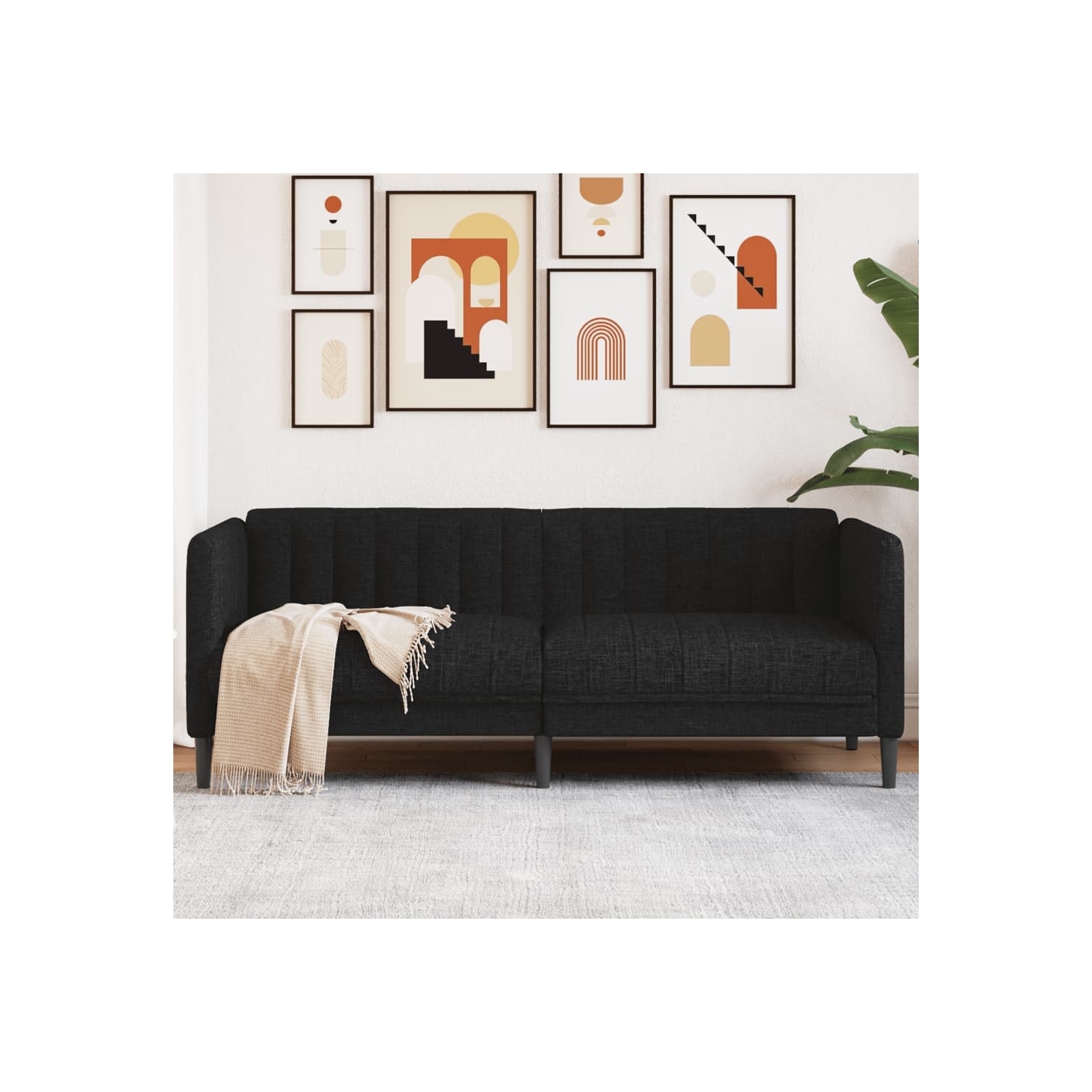 Sofa vidaXL 2 places, tissu noir