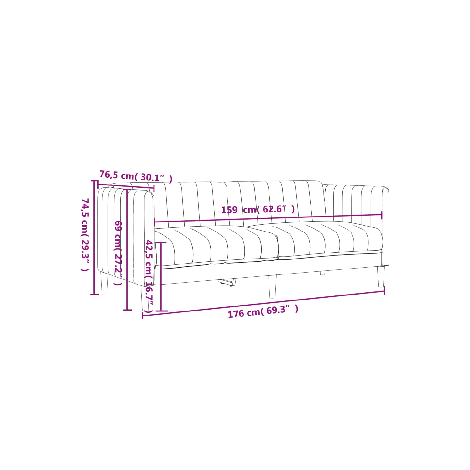 Sofa vidaXL 2 places, tissu noir
