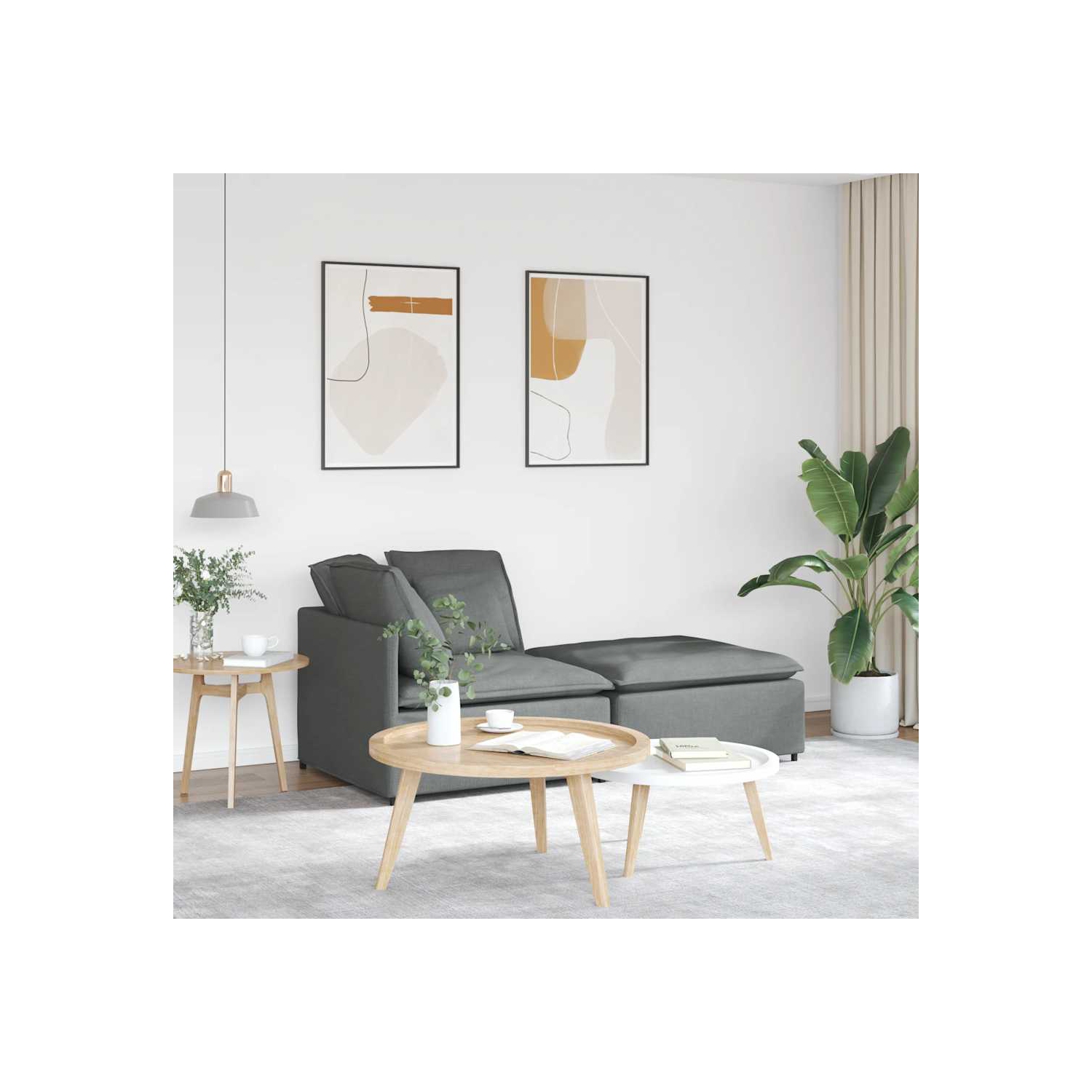 vidaXL Modular Sofa with Footstool&Cushions Fabric Dark Grey