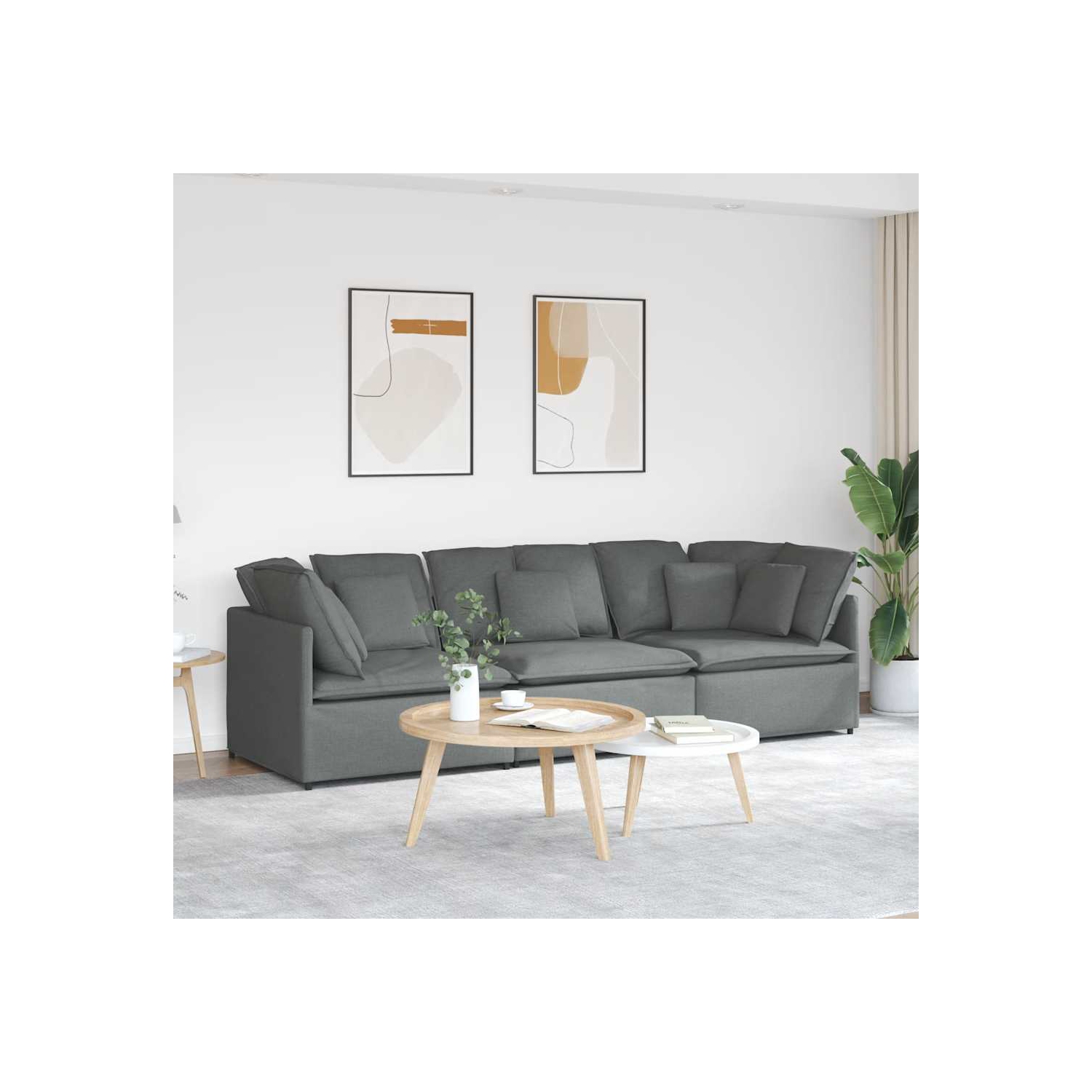 Canapé modulaire vidaXL avec coussins en tissu gris foncé