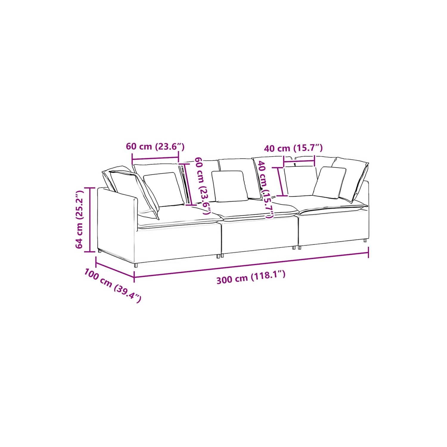 Canapé modulaire vidaXL avec coussins en tissu gris foncé