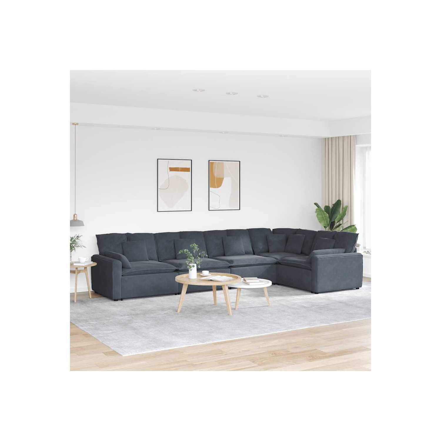 Canapé modulaire vidaXL avec coussins en velours gris foncé