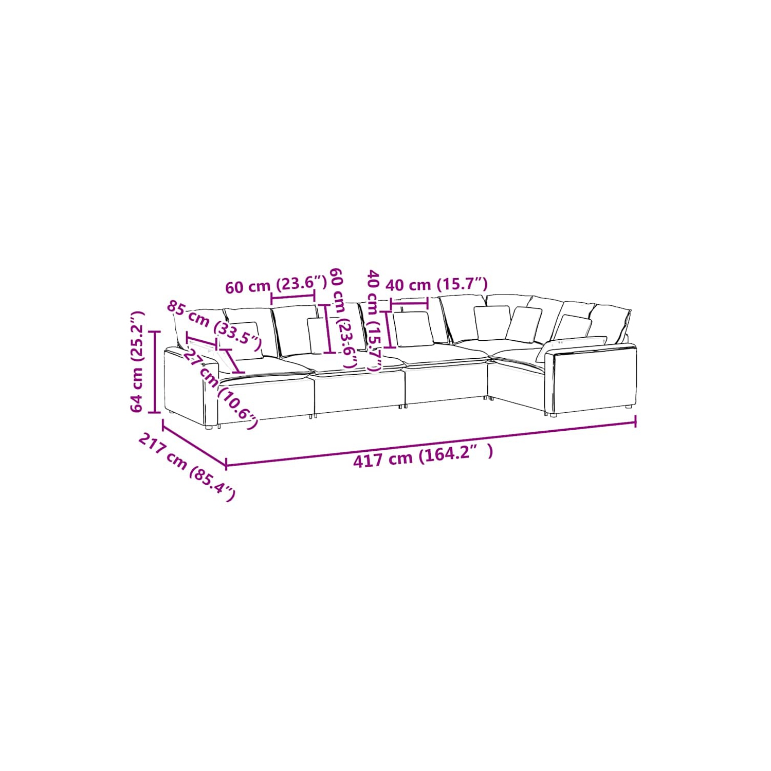 Canapé modulaire vidaXL avec coussins en velours gris foncé