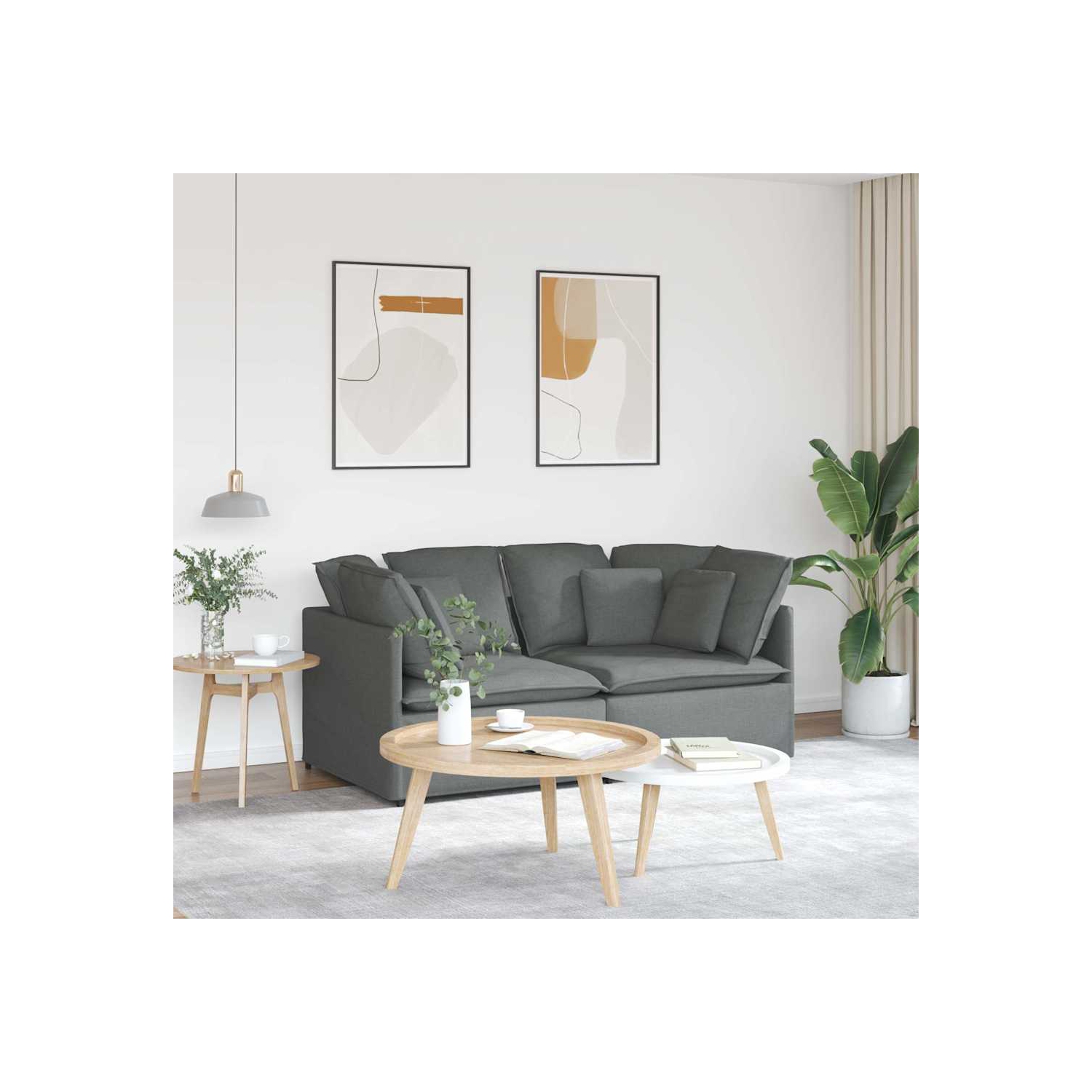 Canapé modulaire vidaXL avec coussins en tissu gris foncé