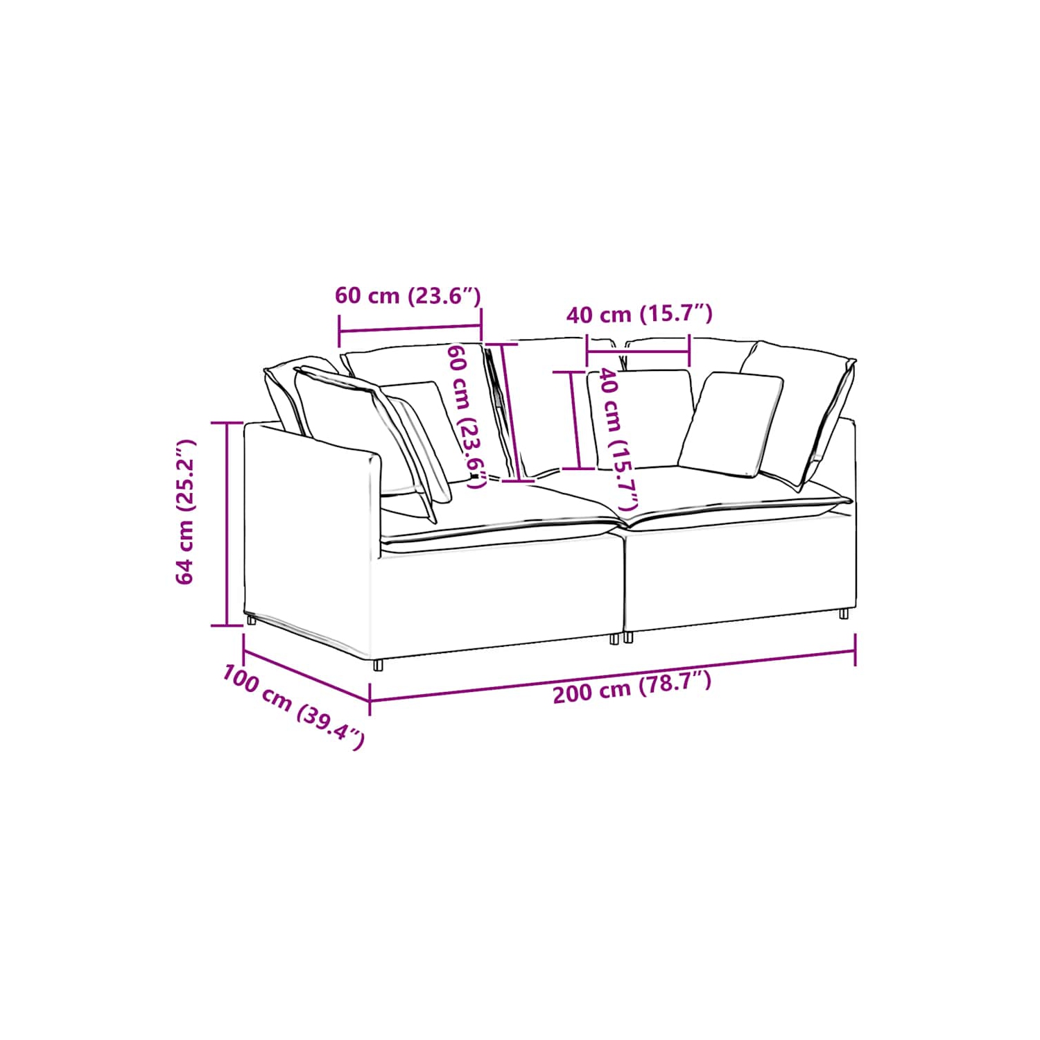 Canapé modulaire vidaXL avec coussins en tissu gris foncé