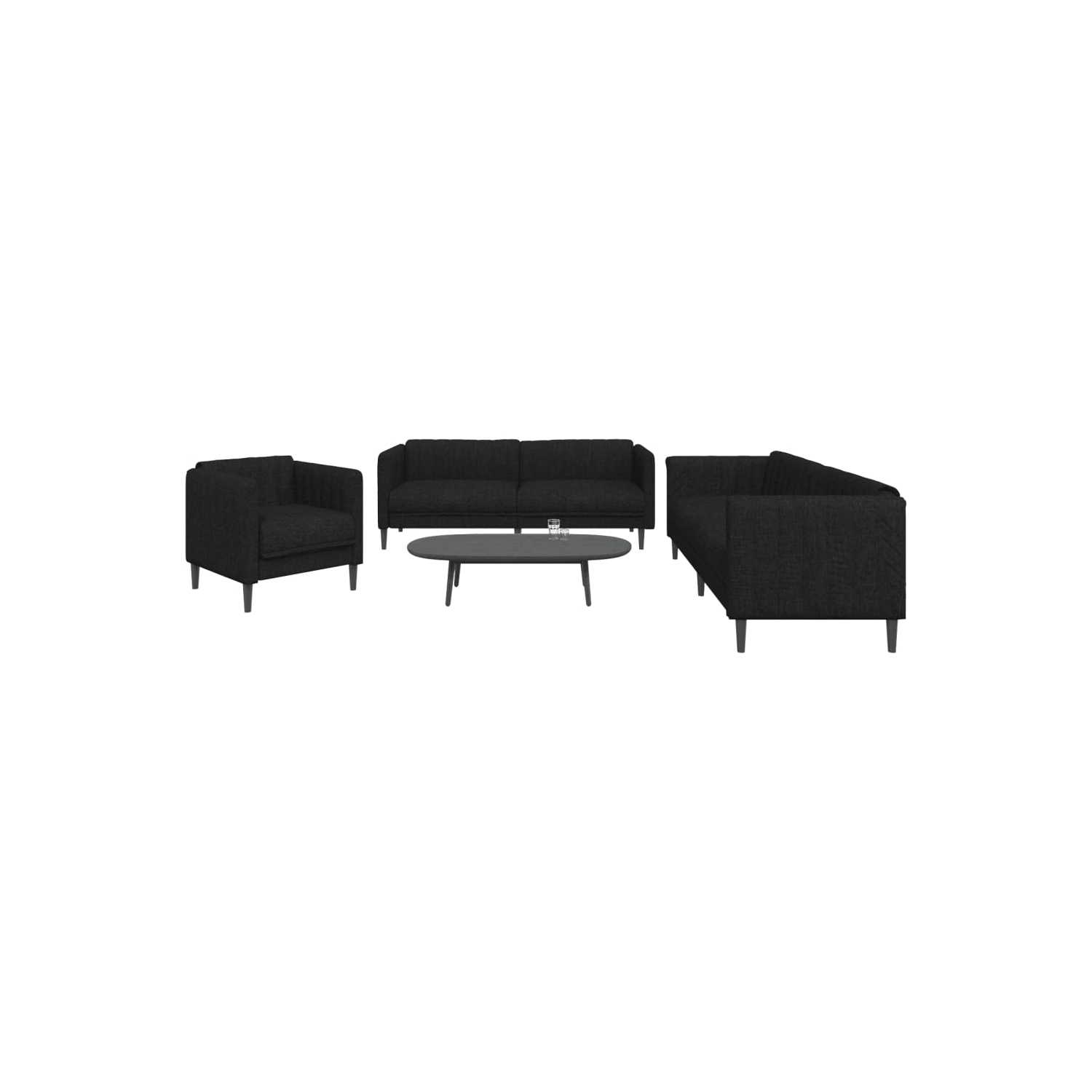Mobilier de salon 3 pièces vidaXL en tissu noir