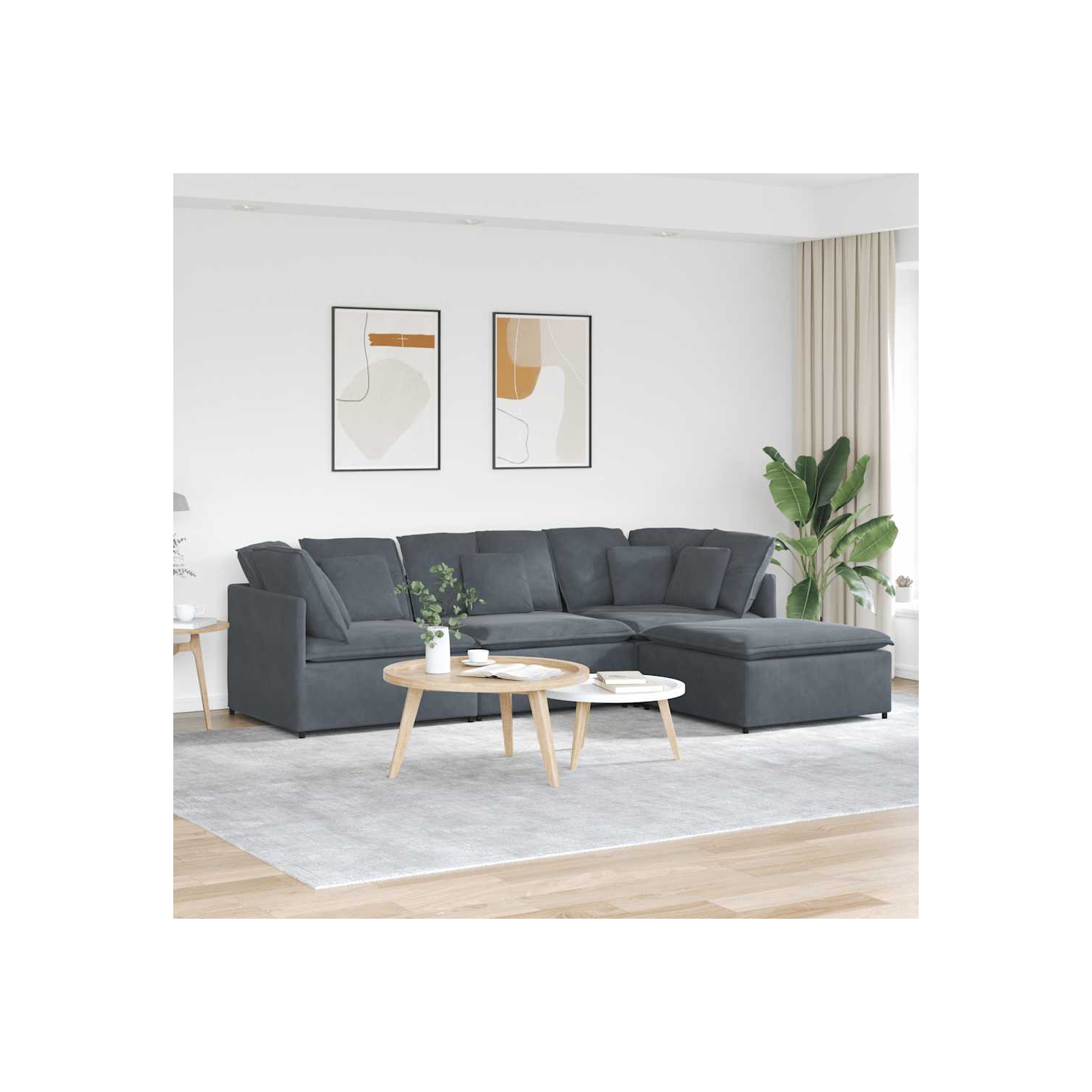 Canapé modulaire vidaXL avec repose-pieds et coussins en velours gris foncé