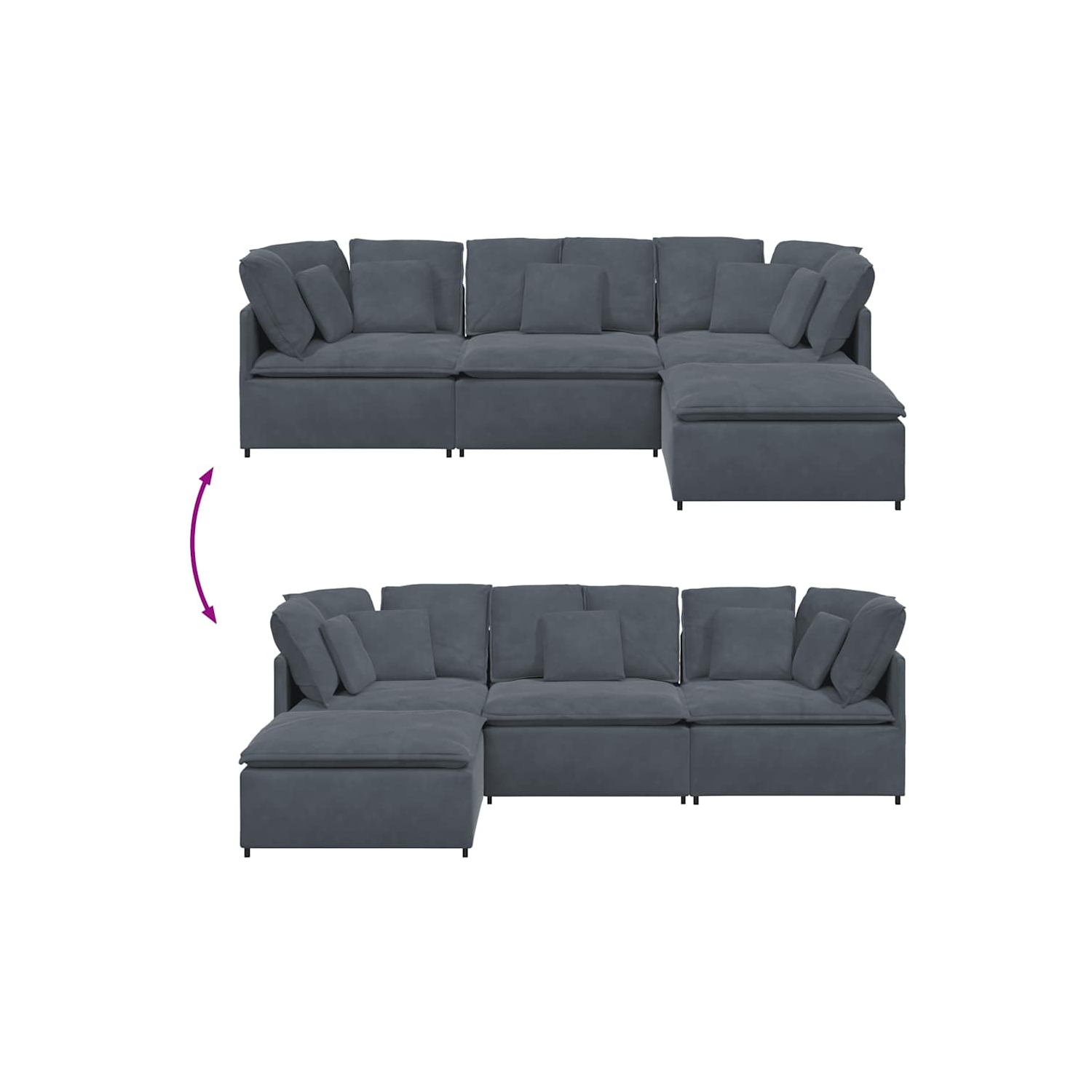 Canapé modulaire vidaXL avec repose-pieds et coussins en velours gris foncé