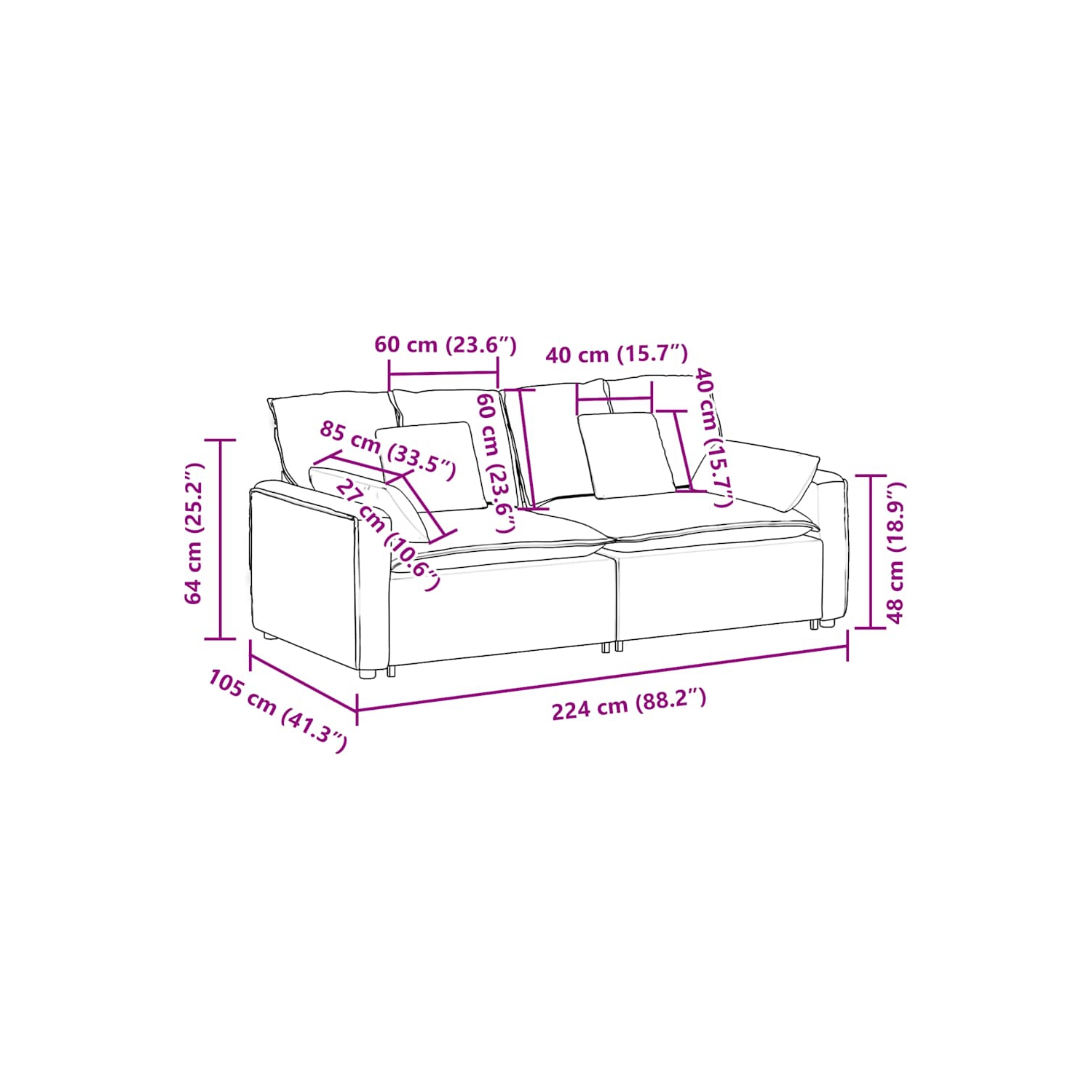 vidaXL Modular Sofa with Cushions Dark Grey