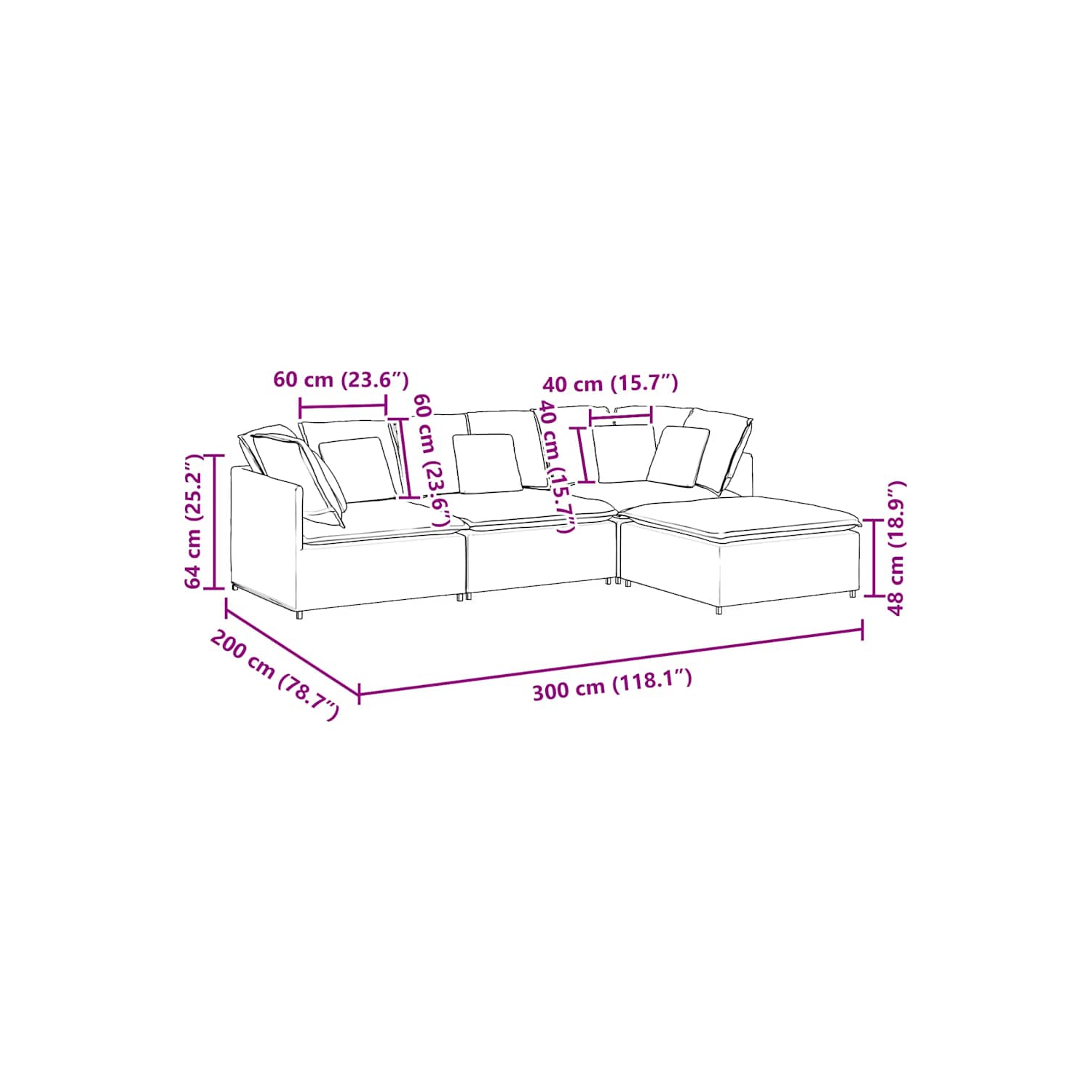 Sofa modulaire vidaXL avec repose-pieds et coussins en tissu gris foncé