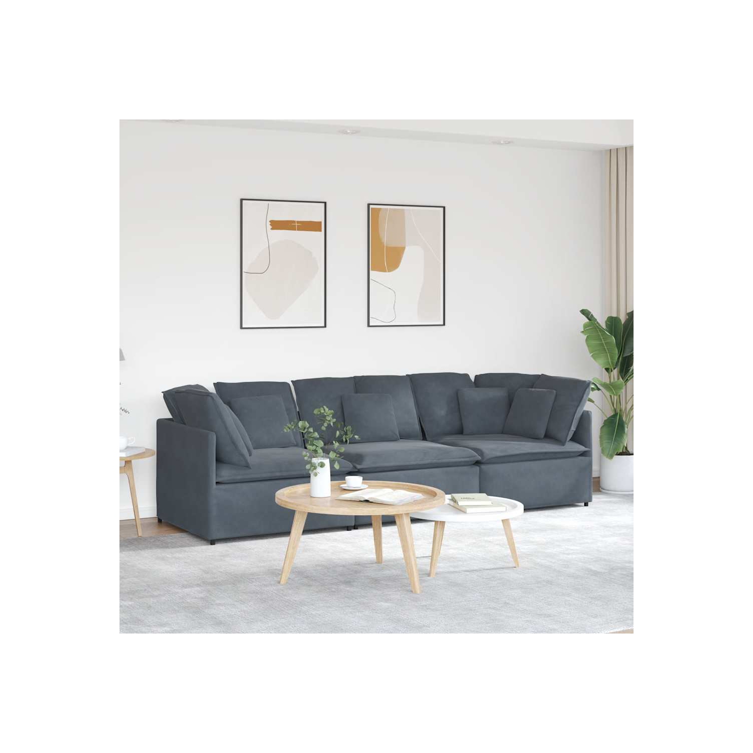 Canapé modulaire vidaXL avec coussins en velours gris foncé