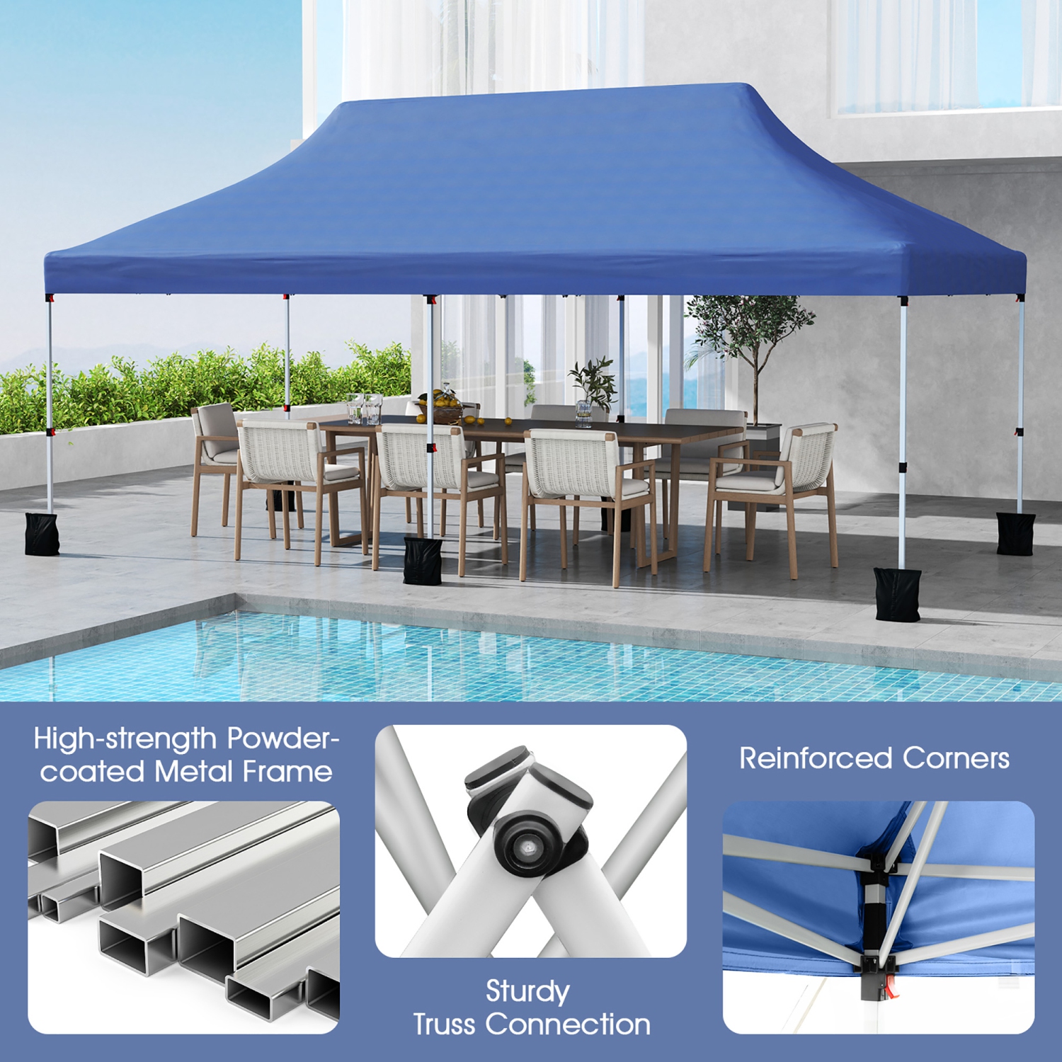 Gymax 10 x 20FT Pop-up Canopy Tent Folding Instant Sun Shelter w/ 3 Adjustable Heights