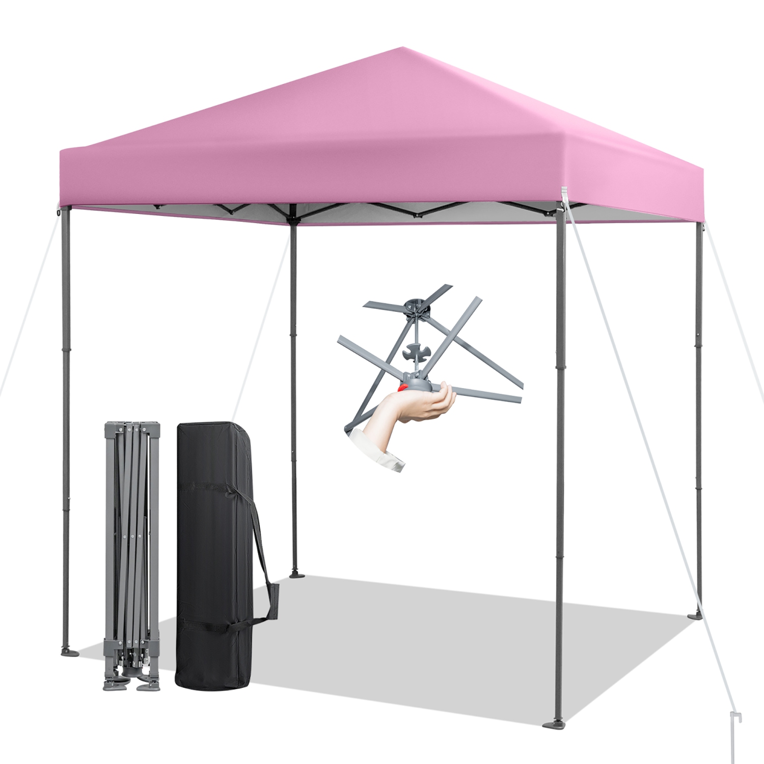 Gymax 6.6x6.6 FT Folding Pop-up Canopy w/ 6.2-8 Height Adjustment Outdoor Pink