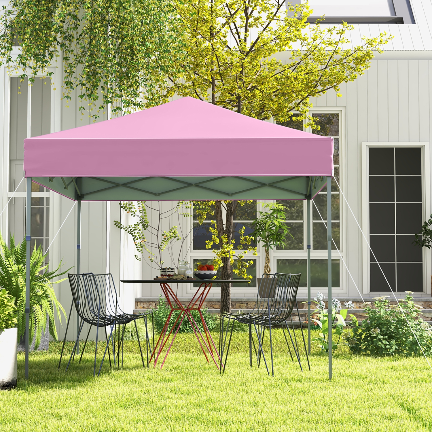 Gymax 6.6x6.6 FT Folding Pop-up Canopy w/ 6.2-8 Height Adjustment Outdoor Pink