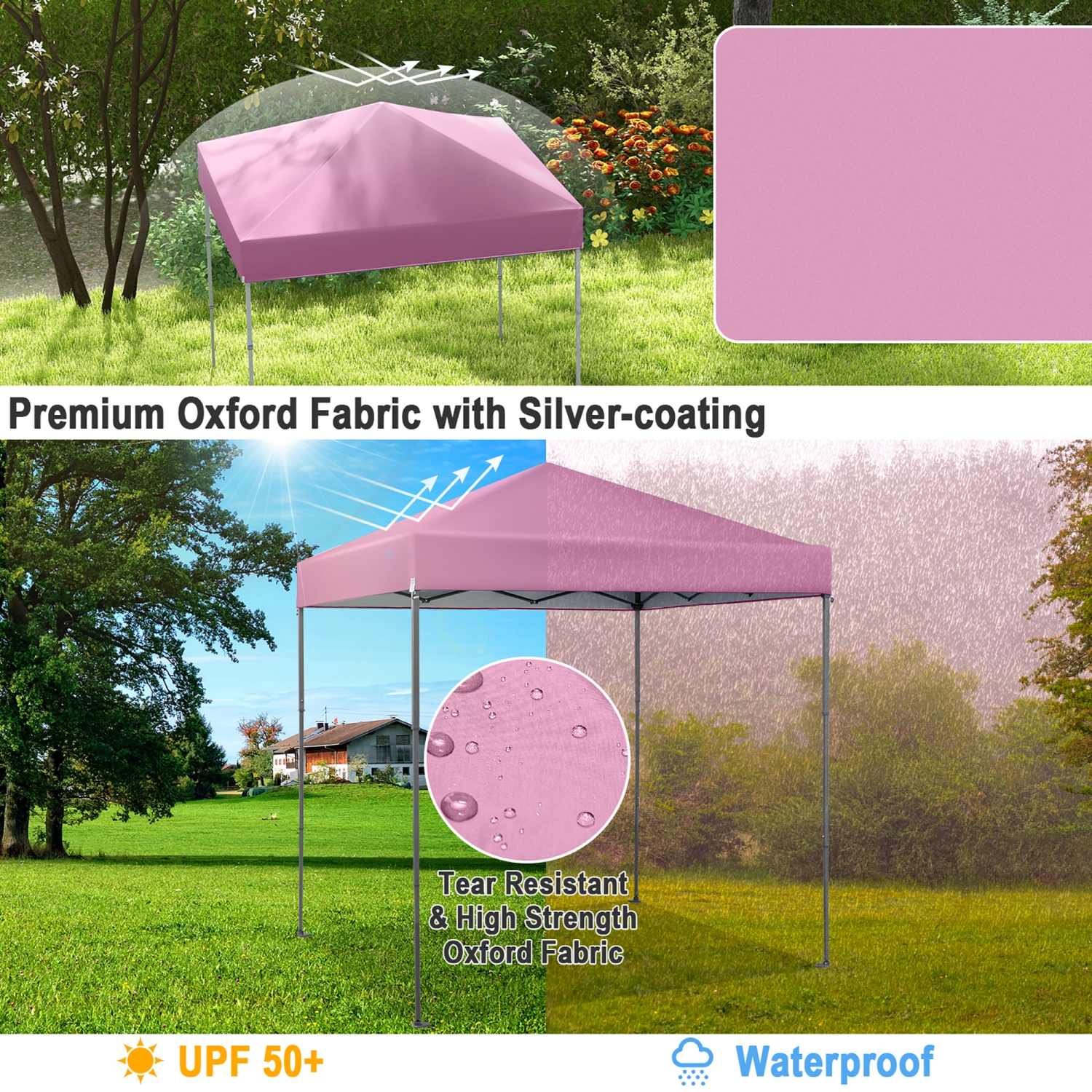 Gymax 6.6x6.6 FT Folding Pop-up Canopy w/ 6.2-8 Height Adjustment Outdoor Pink