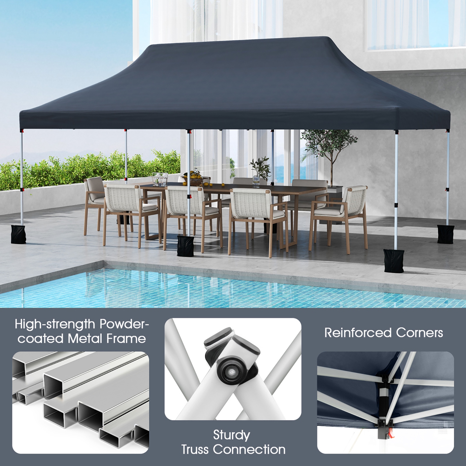 Gymax 10 x 20FT Pop-up Canopy Tent Folding Instant Sun Shelter w/ 3 Adjustable Heights