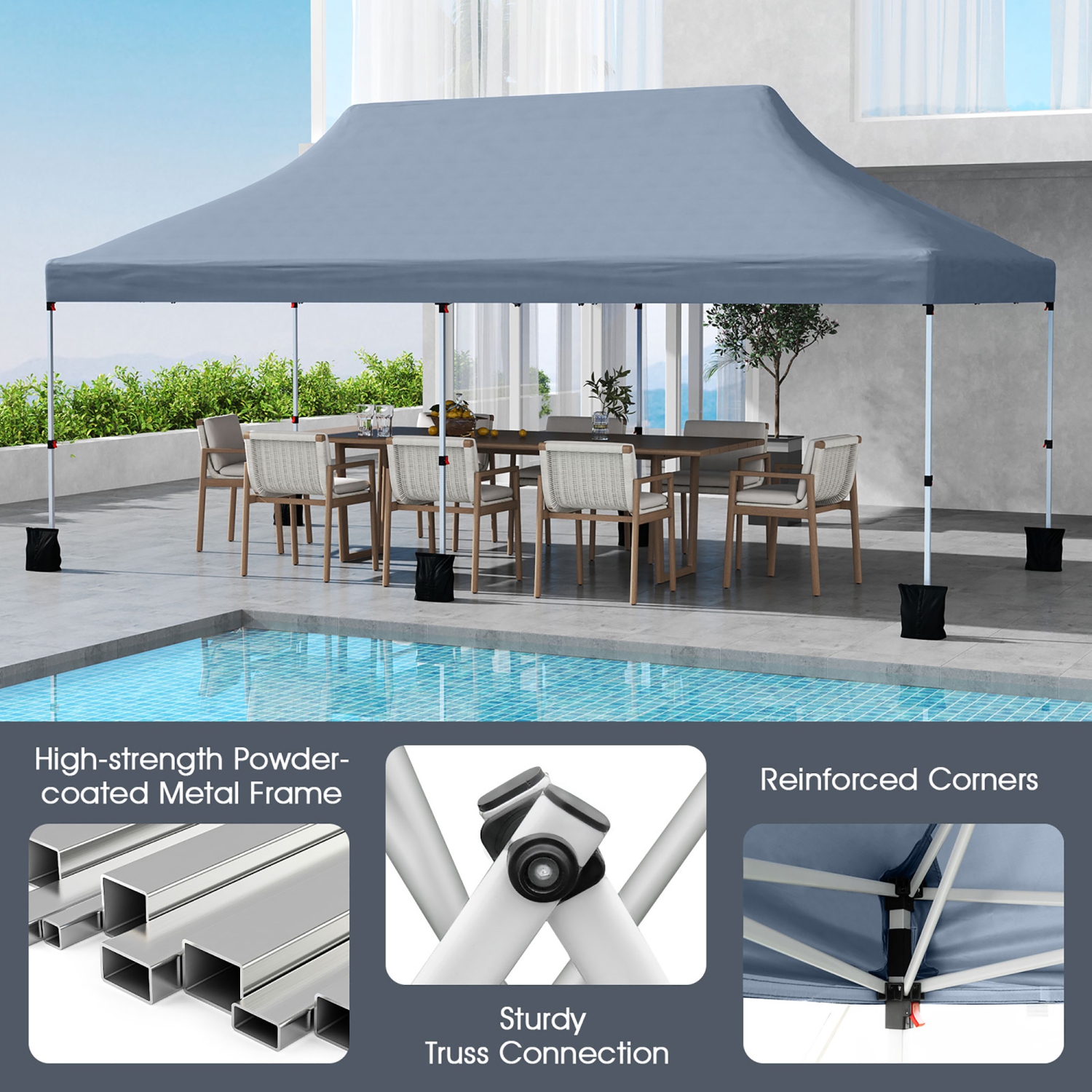 Gymax 10 x 20FT Pop-up Canopy Tent Folding Instant Sun Shelter w/ 3 Adjustable Heights