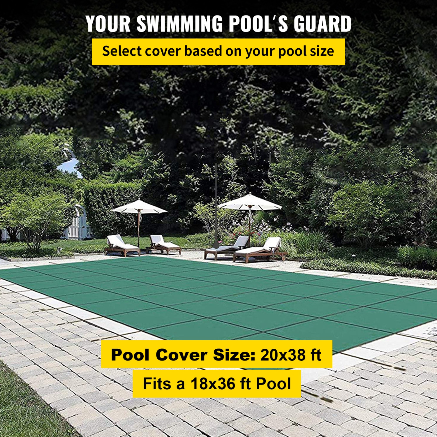 VEVOR 18x36ft Pool Safety Cover Fits Rectangle Inground Pools, Safety Pool Cover with Drainage Holes, Mesh Solid Pool Cover for Swimming Pool, Winter