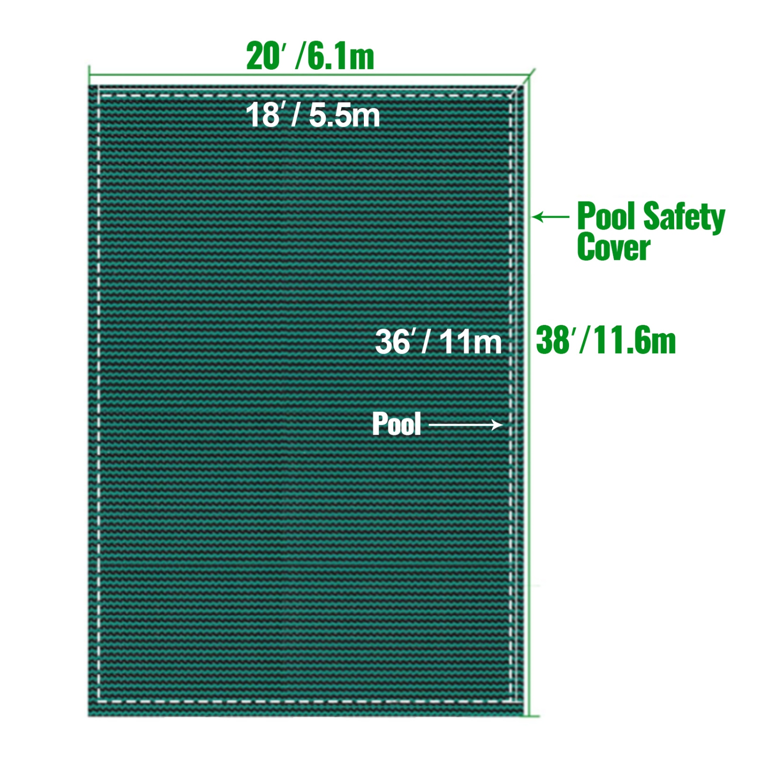 VEVOR 18x36ft Pool Safety Cover Fits Rectangle Inground Pools, Safety Pool Cover with Drainage Holes, Mesh Solid Pool Cover for Swimming Pool, Winter