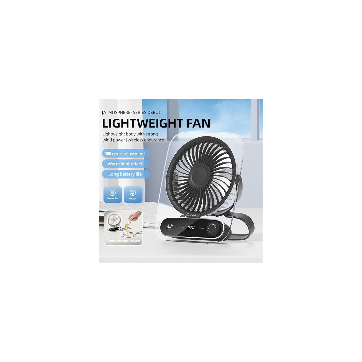 YOULIGHTS Nouveau ventilateur de bureau, ventilateur de bureau à 199 niveaux，chargement USB portatif, ultra-mince portatif, montage mural, mini