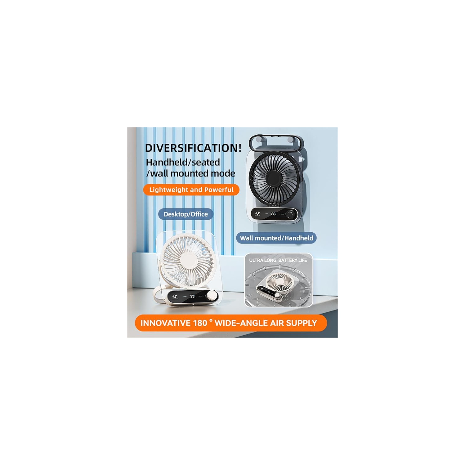 YOULIGHTS Nouveau ventilateur de bureau, ventilateur de bureau à 199 niveaux，chargement USB portatif, ultra-mince portatif, montage mural, mini