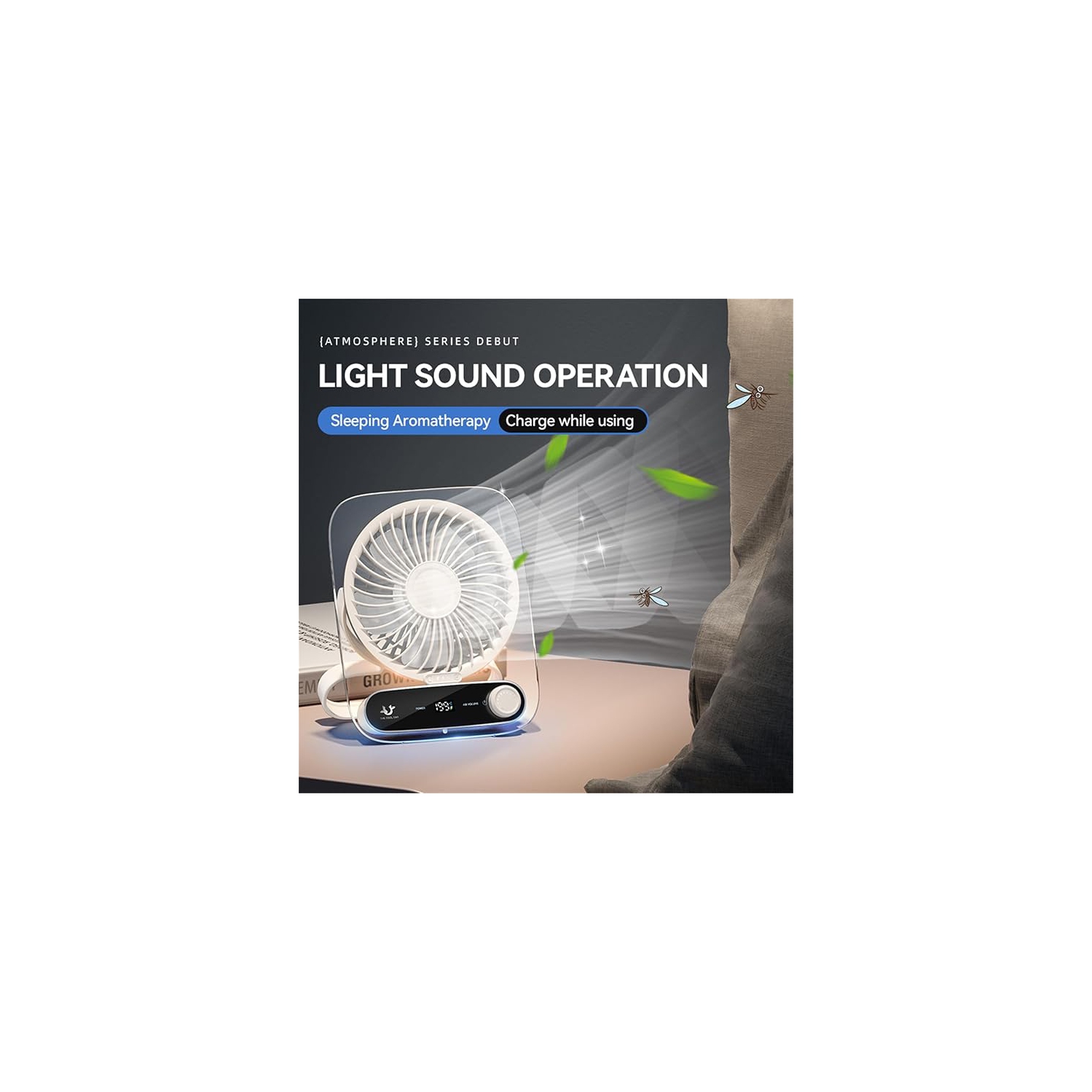 YOULIGHTS Nouveau ventilateur de bureau, ventilateur de bureau à 199 niveaux，chargement USB portatif, ultra-mince portatif, montage mural, mini