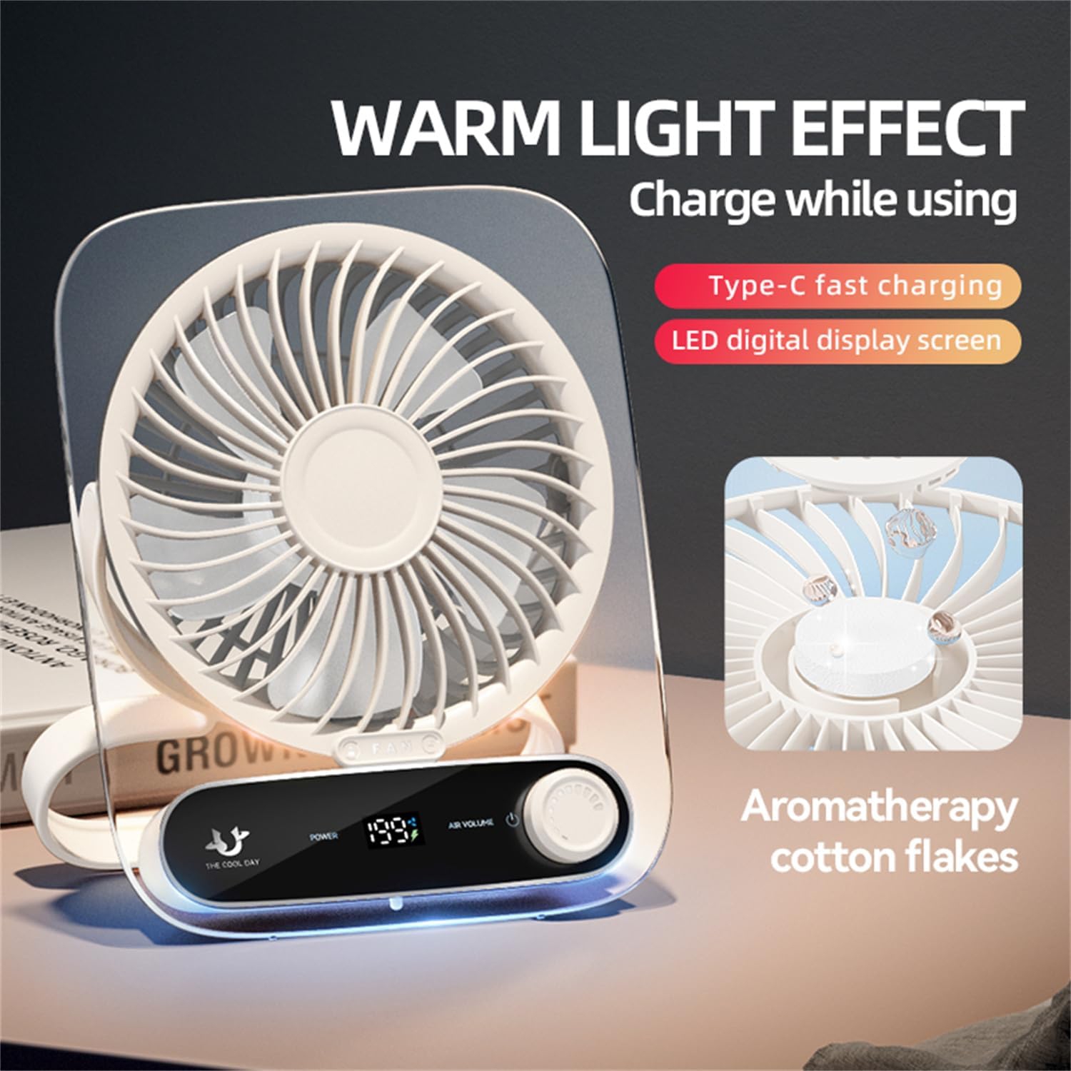 YOULIGHTS Nouveau ventilateur de bureau, ventilateur de bureau à 199 niveaux，chargement USB portatif, ultra-mince portatif, montage mural, mini
