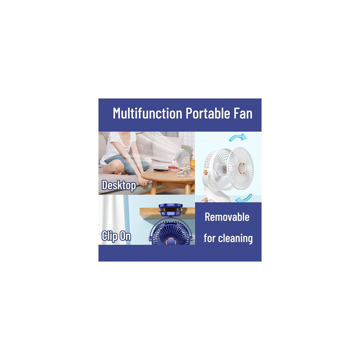 YOULIGHTS Clip Desk Fan with Light, USB Rechargeable, 5-Speed Airflow, 6-Inch Mini Portable Desktop Silent Fan for Camping Home Travel Indoor &