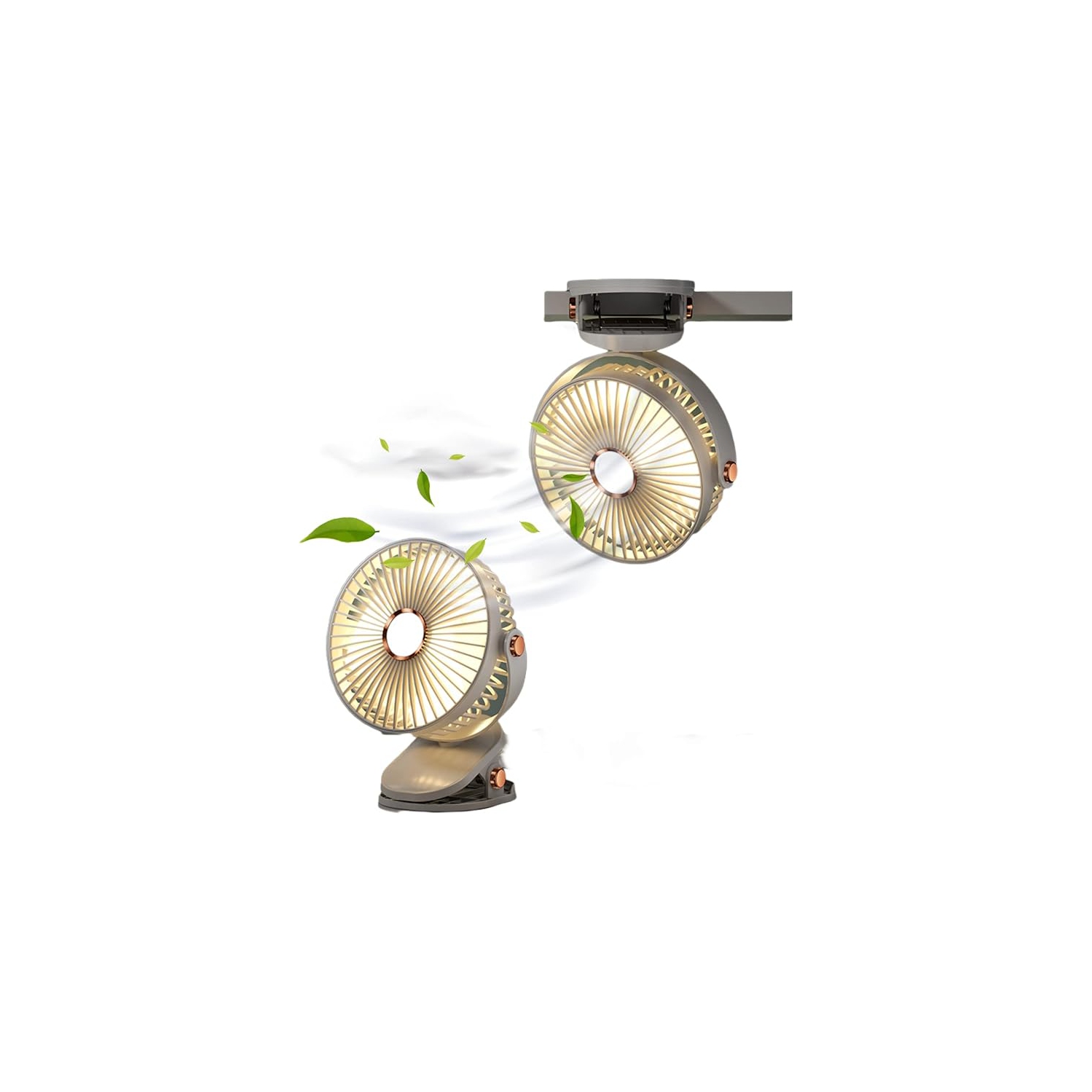 YOULIGHTS Clip Desk Fan with Light, USB Rechargeable, 5-Speed ​​Airflow, 6-Inch Mini Portable Desktop Silent Fan for Camping Home Travel Indoor ＆