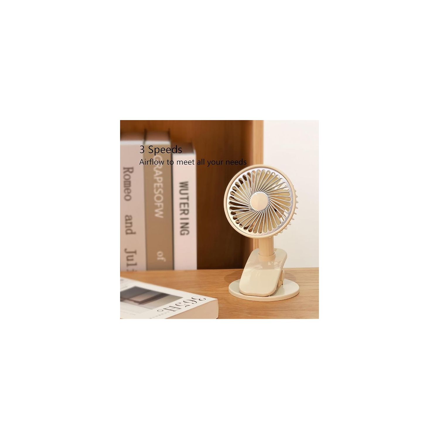 YOULIGHTS Ultra Quiet Small Fan with Sturdy Clamp and Night Light, Portable Table Fan, 3-Speed Powerful Airflow for Office Desktop Travel(White)