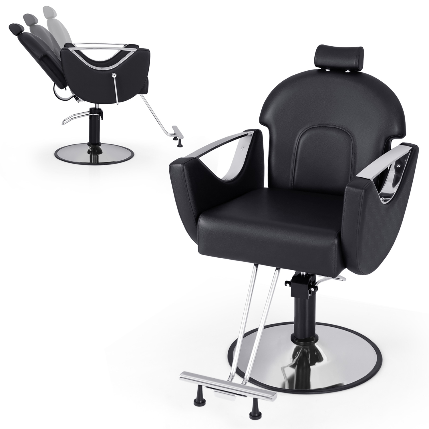 Gymax Barber Chair Reclining Salon Chair for Hair Stylist w/ Adjustable Height Headrest Black