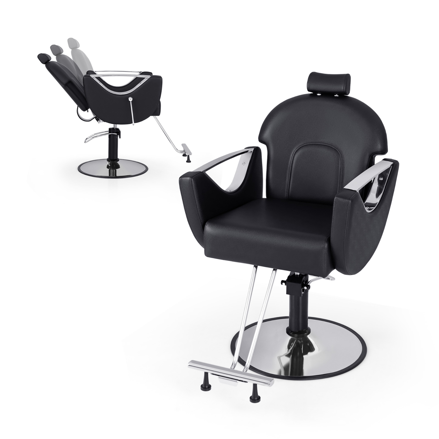Gymax Barber Chair Reclining Salon Chair for Hair Stylist w/ Adjustable Height Headrest Black