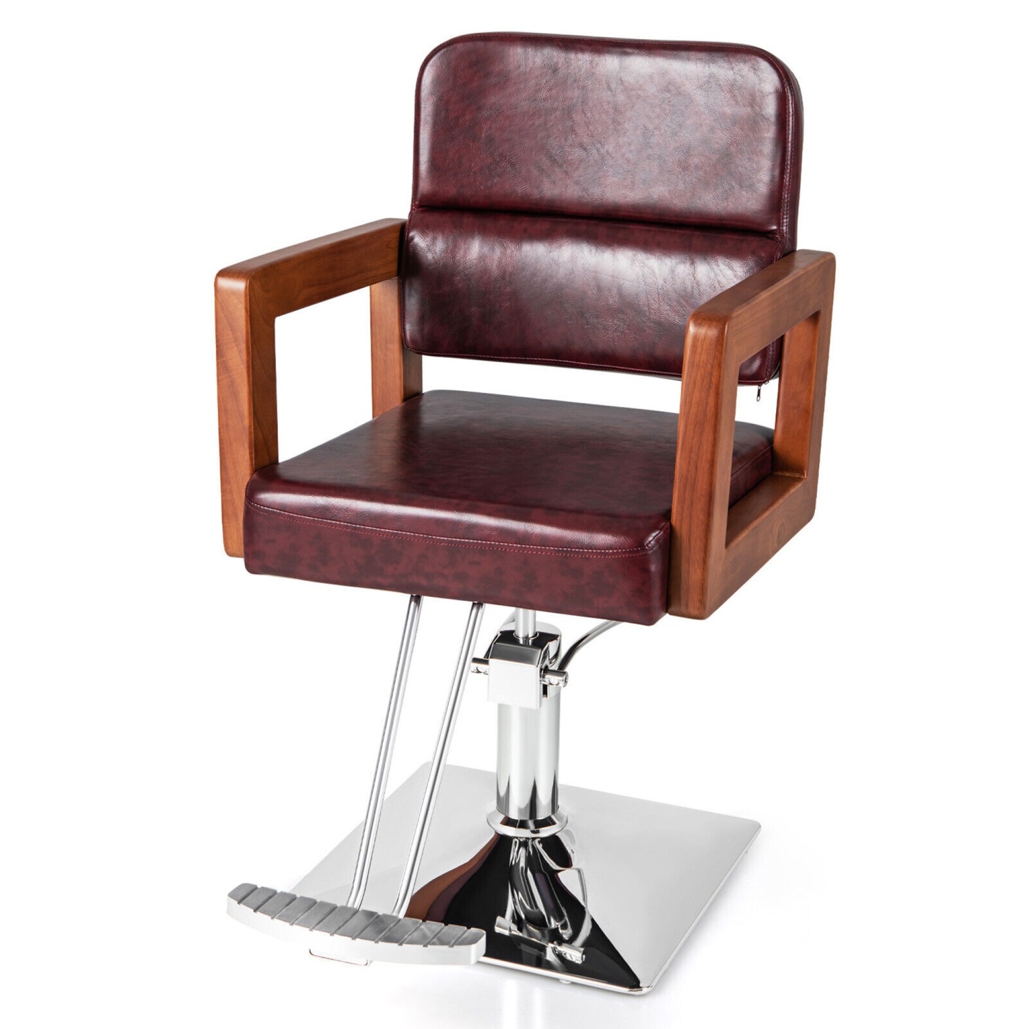 Gymax Adjustable Salon Chair Hydraulic Barber Solid Wood Armchair with 360° Rotation