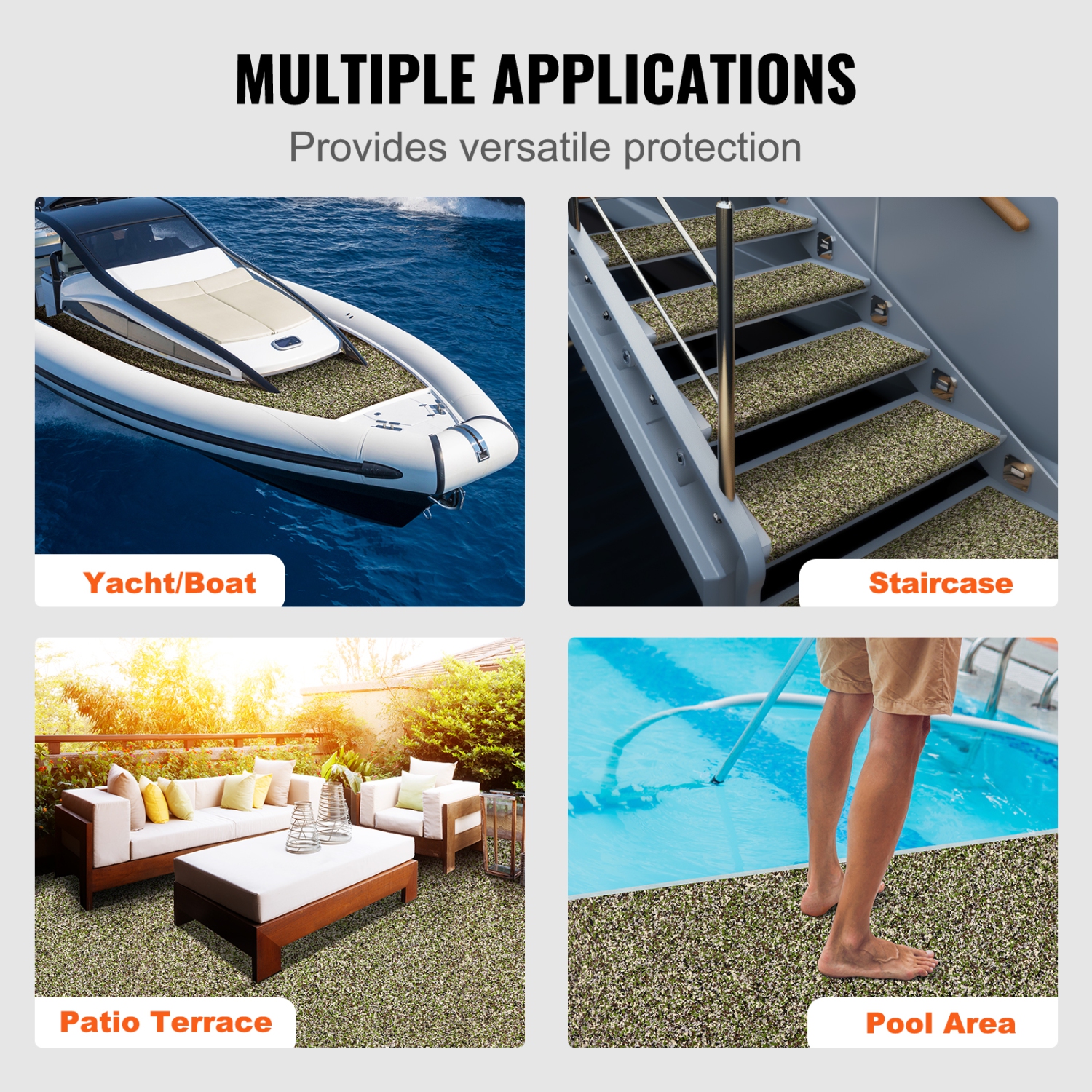 Plancher de bateau VEVOR 94,5" x 23,6", terrasse de bateau en mousse EVA, plancher autoadhésif antidérapant, 31,1 pi² 2 rouleaux de tapis marin