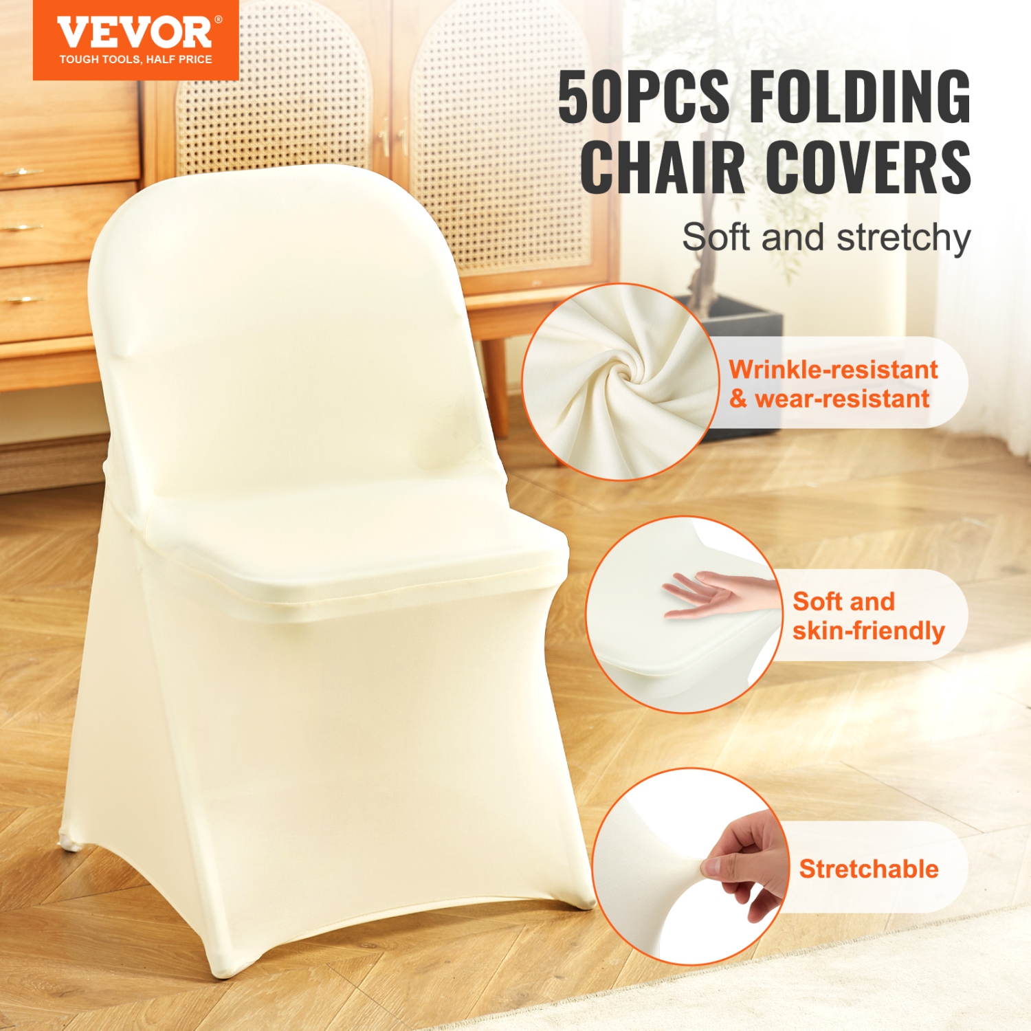 VEVOR Stretch Spandex Folding Chair Covers, Universal Fitted Chair Cover, Removable Washable Protective Slipcovers, for Wedding, Holiday, Banquet,