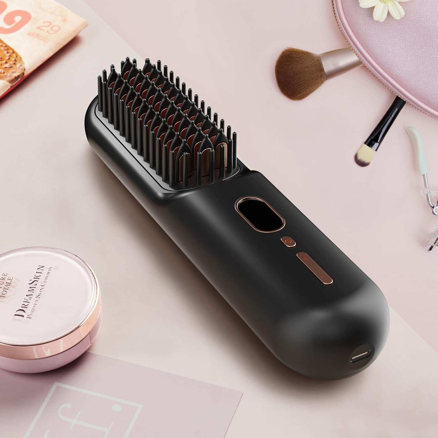 Rechargeable straight hair comb wireless portable travel lazy electric comb negative ion does not damage hair straightening and curling dual-purpose