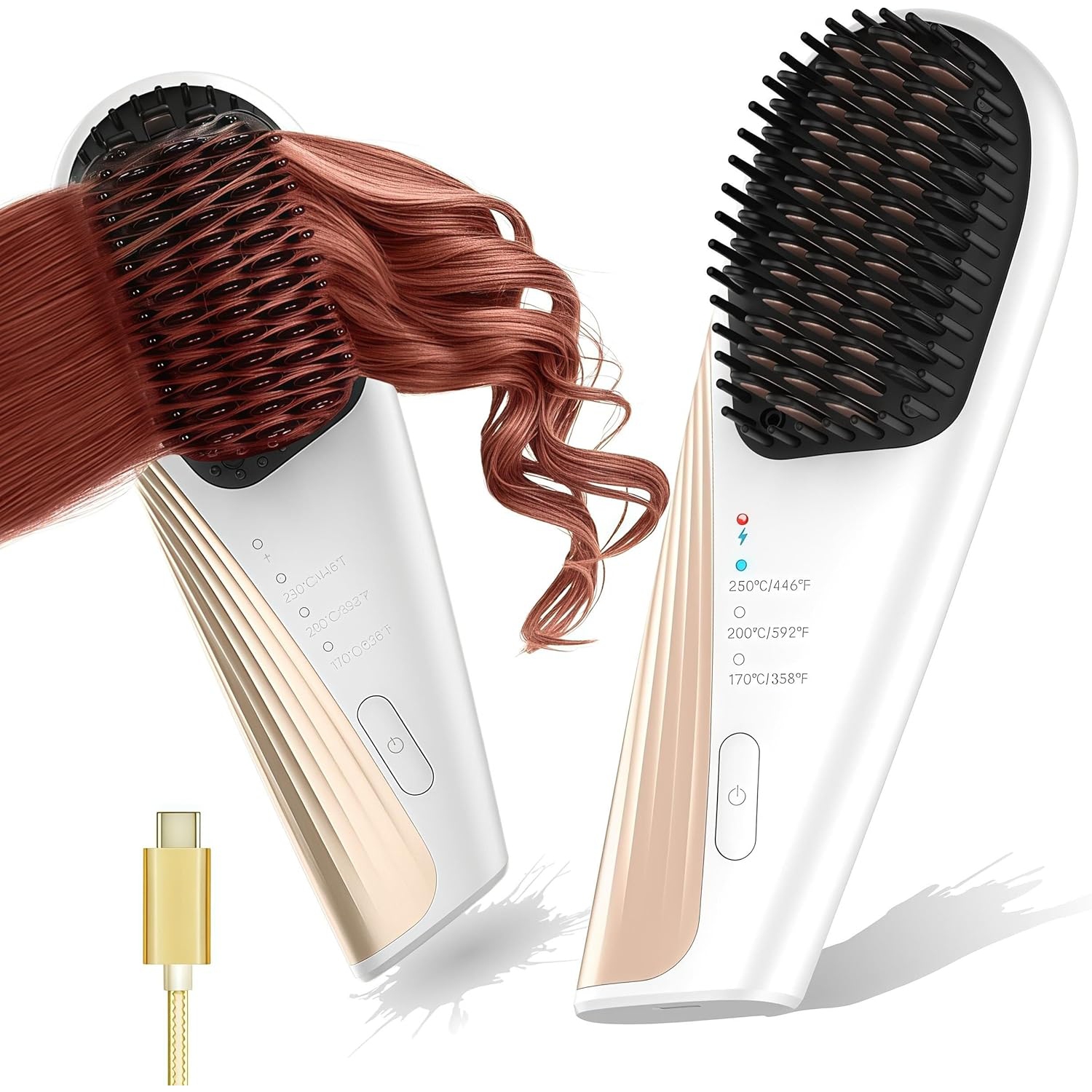 [white] Wireless hair straightening comb, negative ion hair straightener, dual-purpose straight and curly curling iron, portable hair straightening